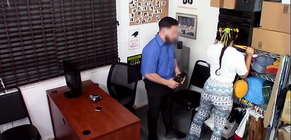  Brunette thief Lilly Hall down on her kness to suck the officers huge man meat